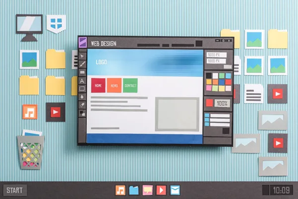 An illustration of a web design interface on a computer screen